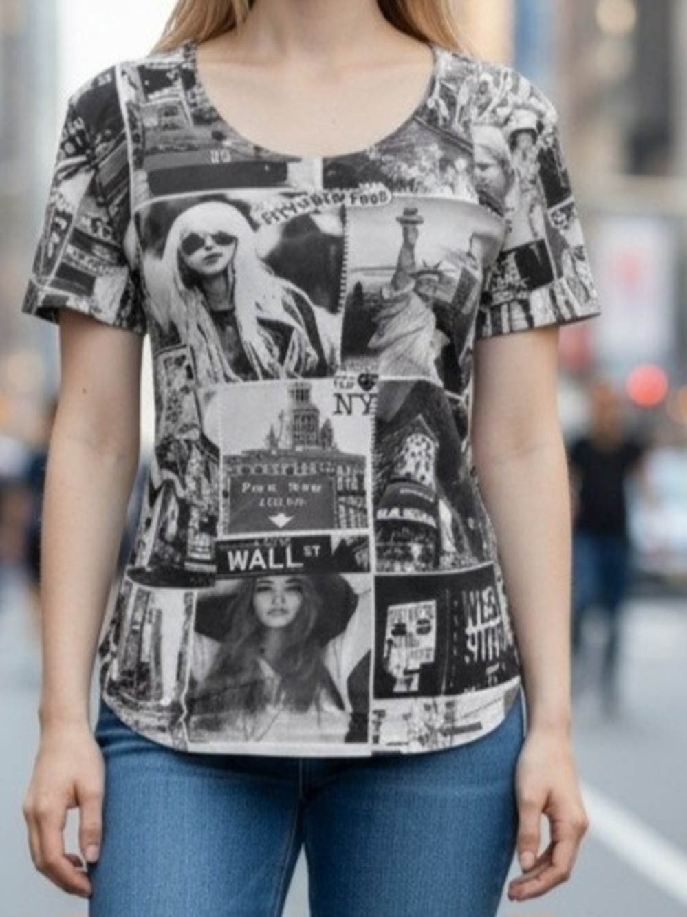 Women’s New York Black & White Graphic Scoop Neck Tee